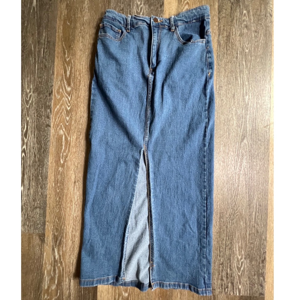 Daisy Denim Maxi Skirt Womens Size M Blue Front Slit High Waisted Jean Skirt